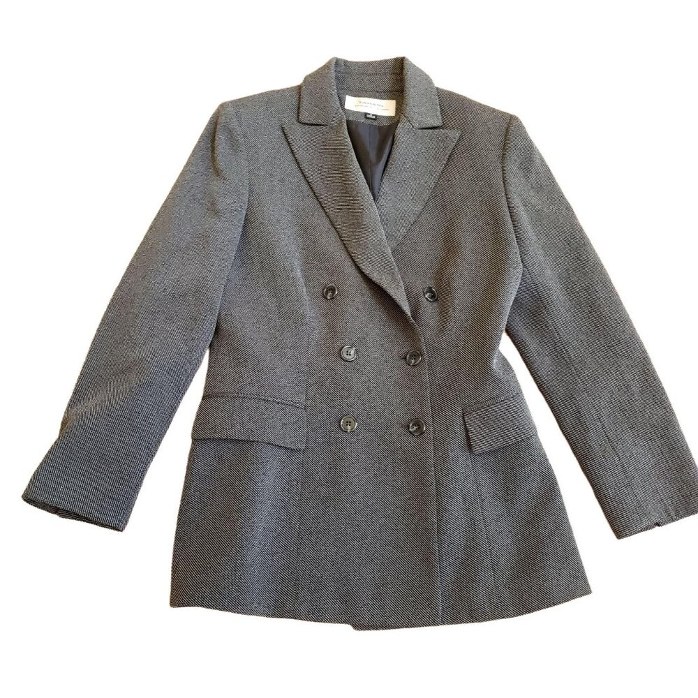 Tahari Double-Breasted Gray Textured Blazer
